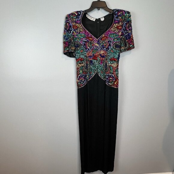 Scala Womens Sequin Dress Size Small Colorful Vtg Short Sleeve Evening Gown - Picture 2 of 15